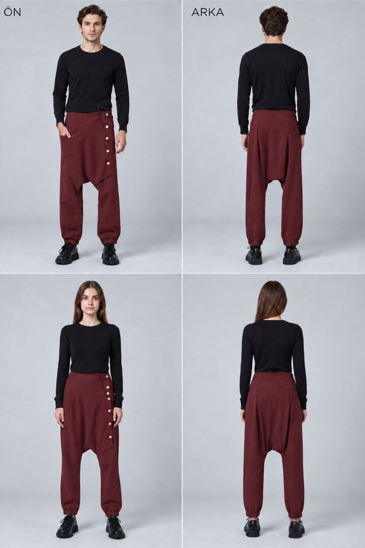 Unisex Düğme Detaylı Modern Şalvar