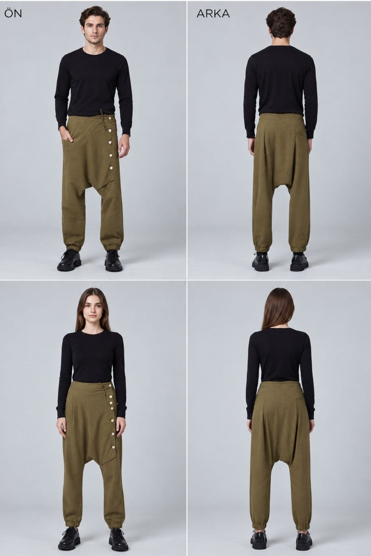 Unisex Düğme Detaylı Modern Şalvar