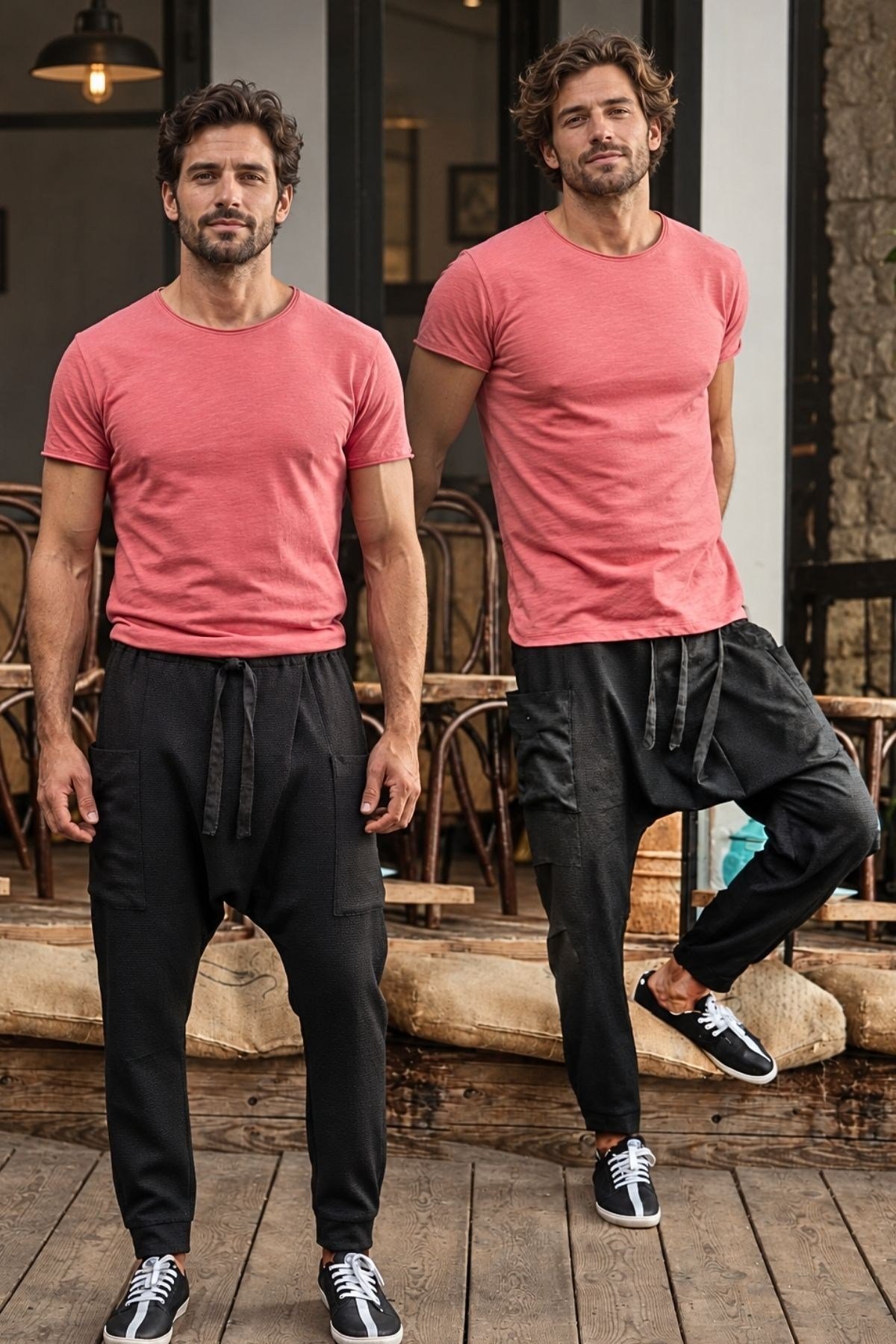 Unisex Kruvaze Beli ve Paçası Lastikli Şalvar