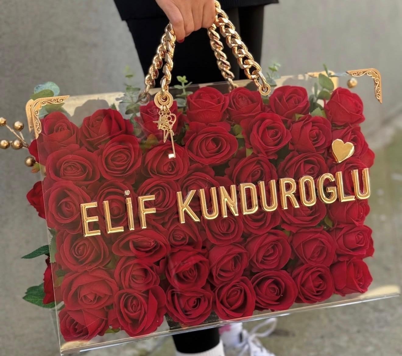 İsimli Çiçek Çantası (ÇİFT İSİMLİ)