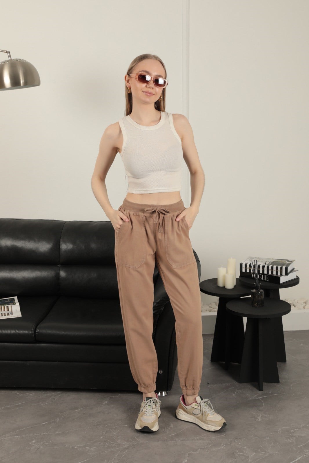Gabardin Lastikli Paçalı Pantolon