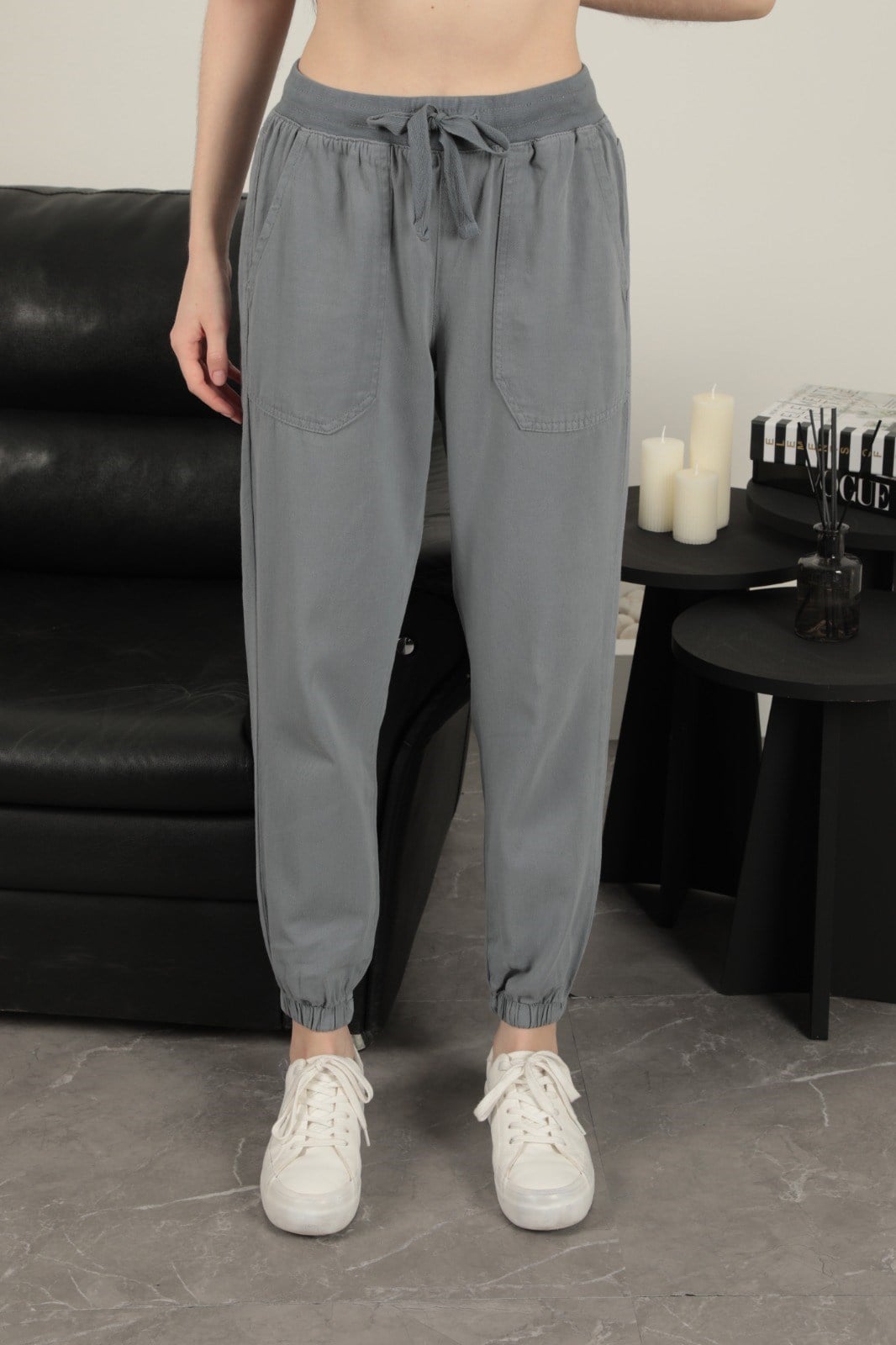 Gabardin Lastikli Paçalı Pantolon