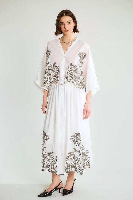 Kendinden Nakışlı Kimono Etek Takım
