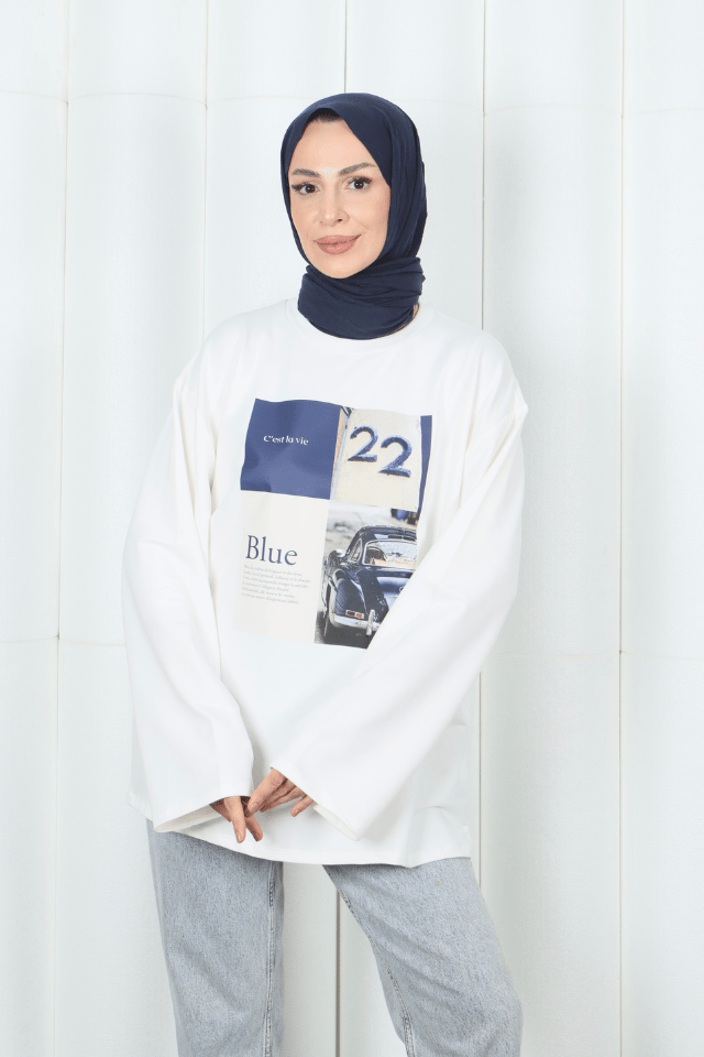 3609 baskılı bisiklet yaka sweatshırt
