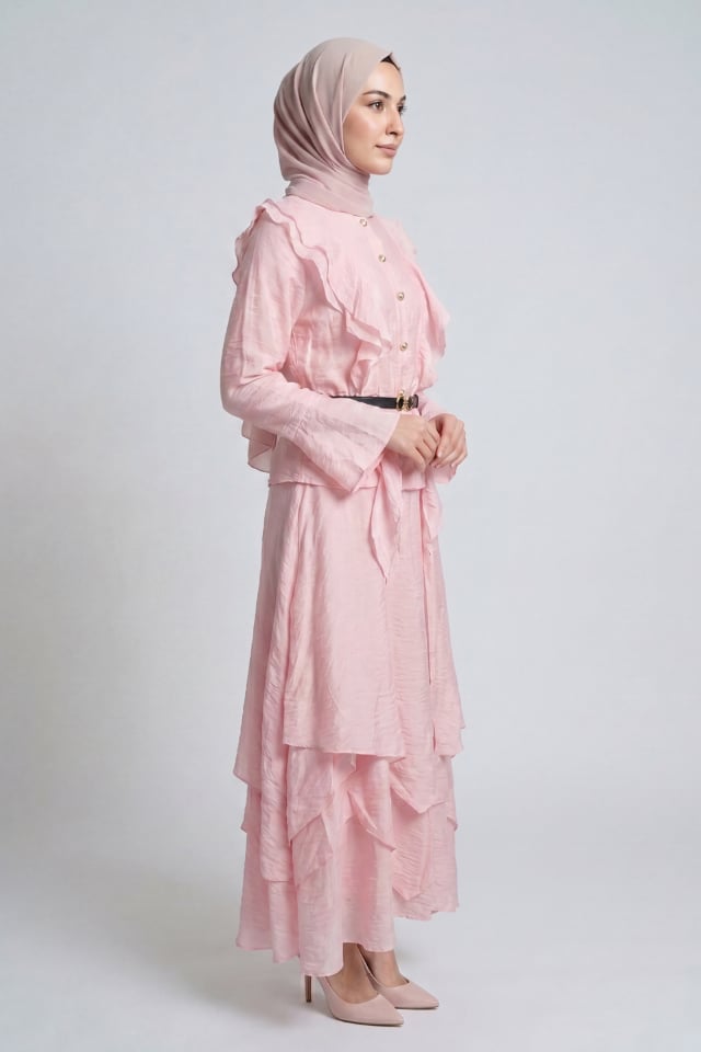 Gülo Vual Keten Kumaş Astarlı Takım - Pembe