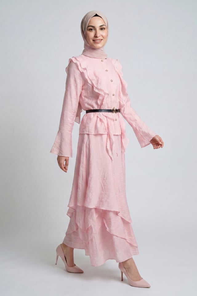 Gülo Vual Keten Kumaş Astarlı Takım - Pembe