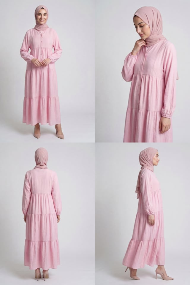 KATLI BÜZGÜLÜ İTHAL ÇİLEK KUMAŞ BOL RAHAT ELBİSE - Pembe