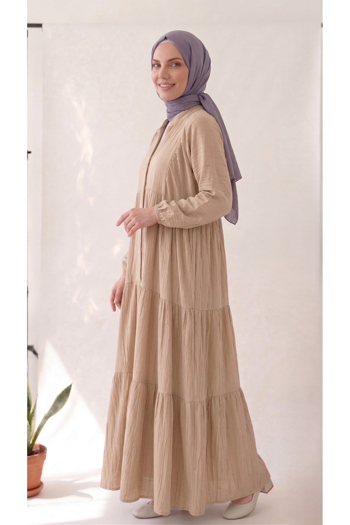 KATLI BÜZGÜLÜ İTHAL ÇİLEK KUMAŞ BOL RAHAT ELBİSE