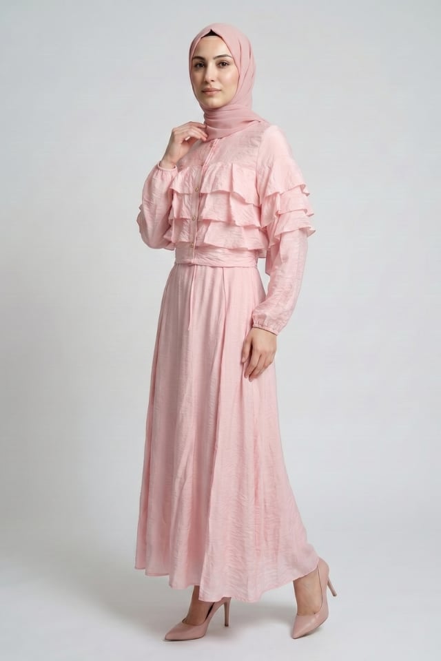Katlı Ersev Takım Astarlı Vual Takım - Pembe