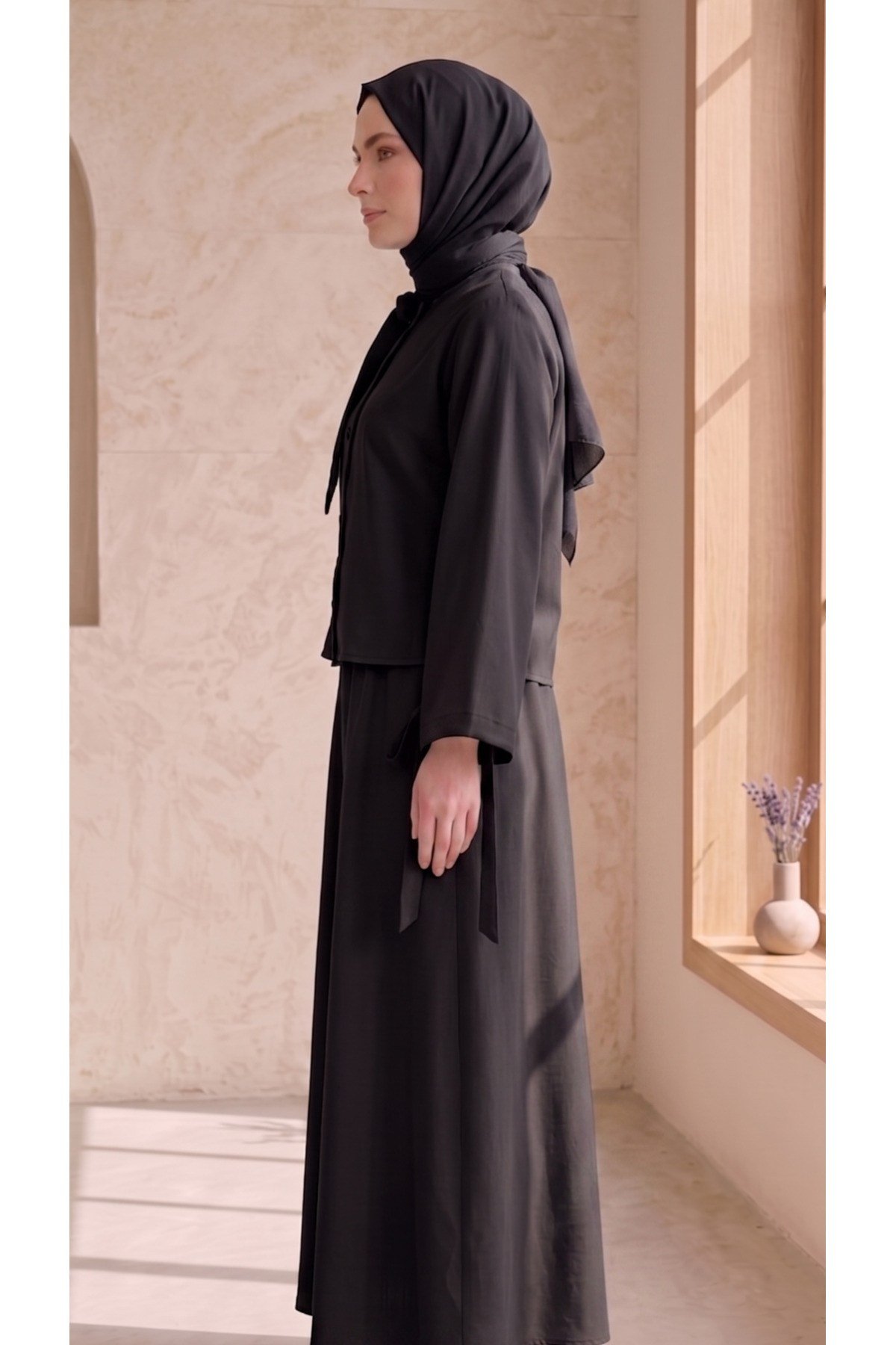 Kol ve Yaka kurdela Detaylı metal düğmeli Gömlek Etek Takım