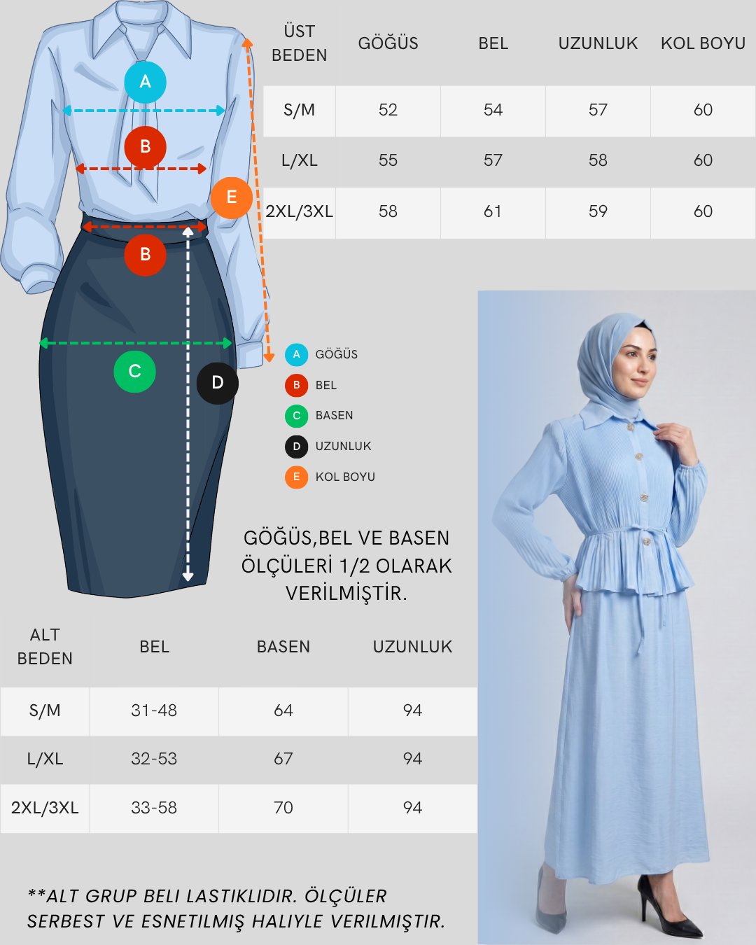 Kolu ve Önü Plise Detaylı Paraşüt Kumaş Etekli Takım - Mavi