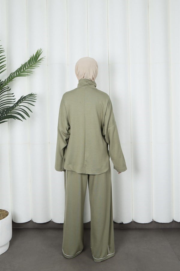 moda evcen 1051 şerit detaylı oysho takım Yeşil
