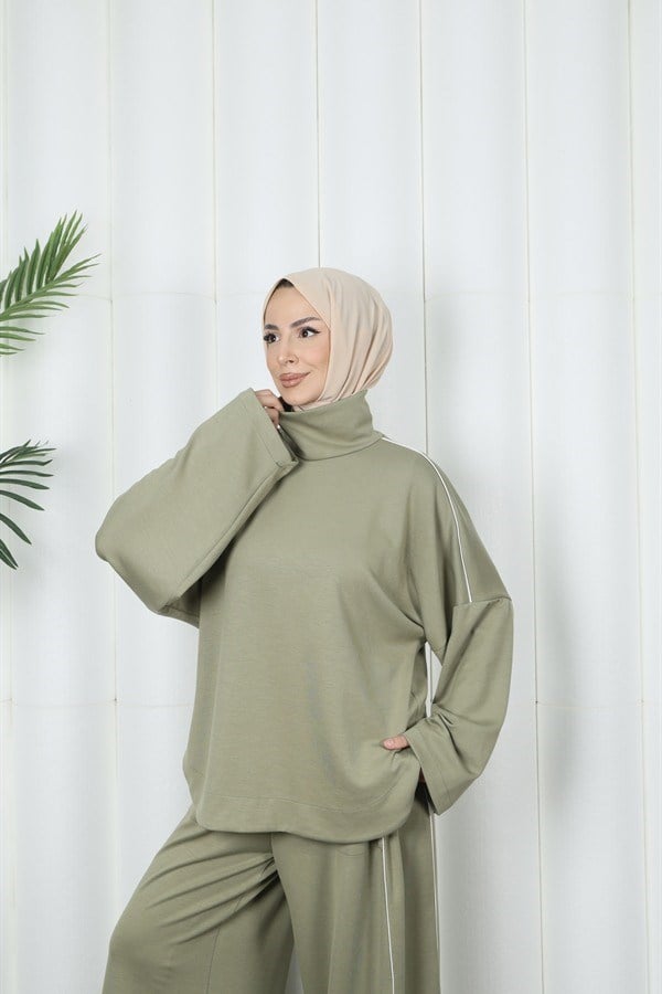 moda evcen 1051 şerit detaylı oysho takım Yeşil