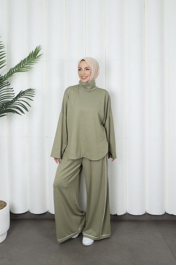 moda evcen 1051 şerit detaylı oysho takım Yeşil