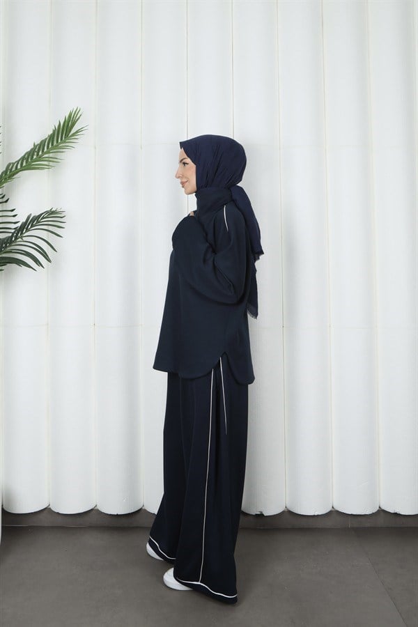 moda evcen 1051 şerit detaylı oysho takım Lacivert