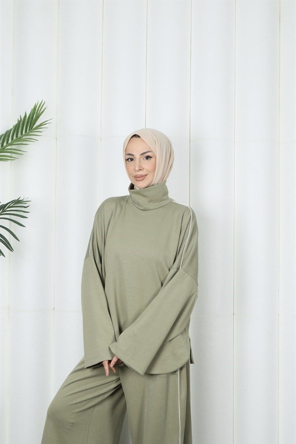 moda evcen 1051 şerit detaylı oysho takım Yeşil