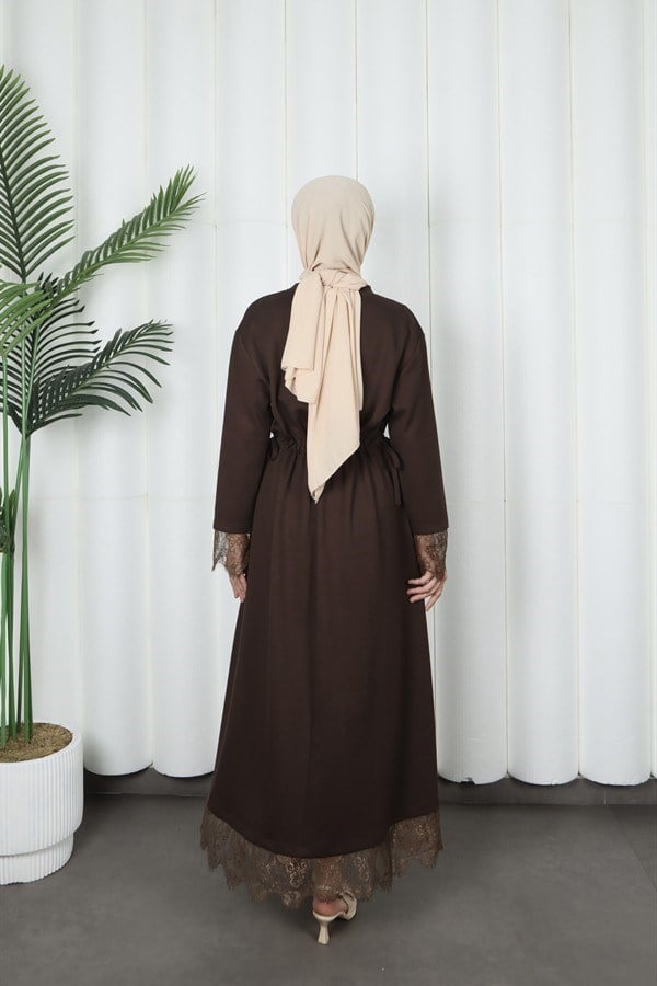 moda evcen dantel elbise 5184 kahve