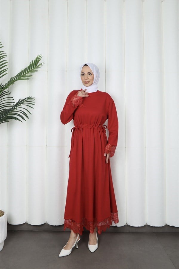 moda evcen dantel elbise 5184 kırmızı