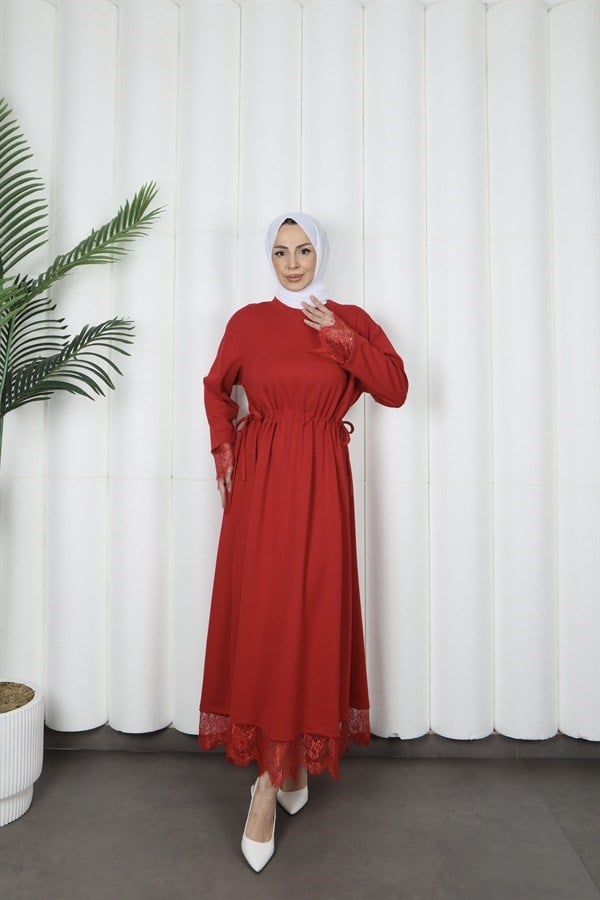 moda evcen dantel elbise 5184 kırmızı