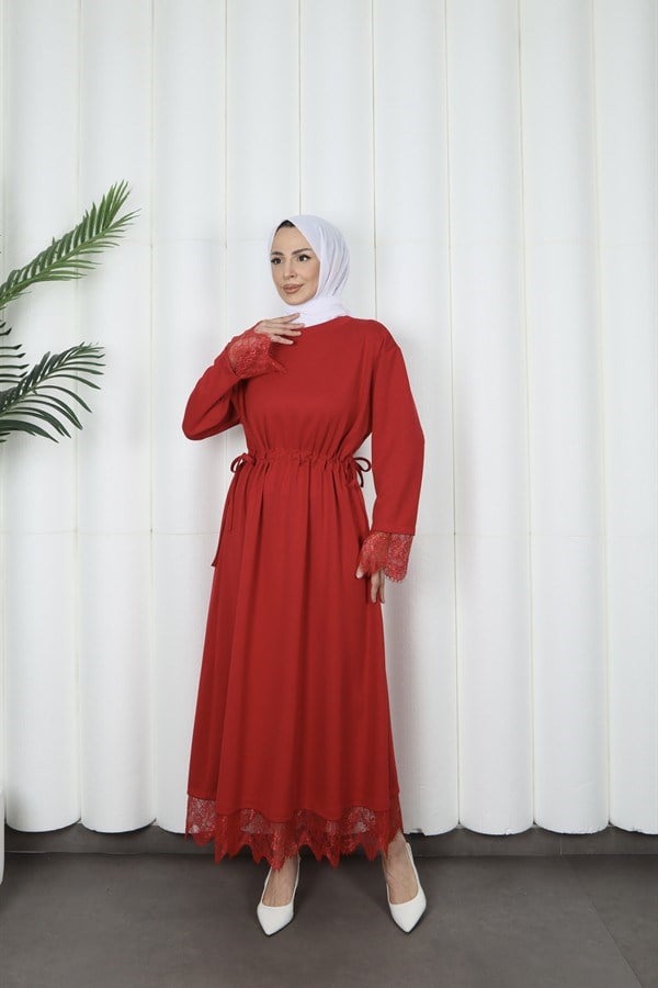 moda evcen dantel elbise 5184 kırmızı