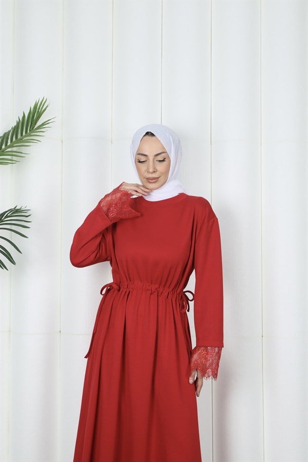 moda evcen dantel elbise 5184 kırmızı