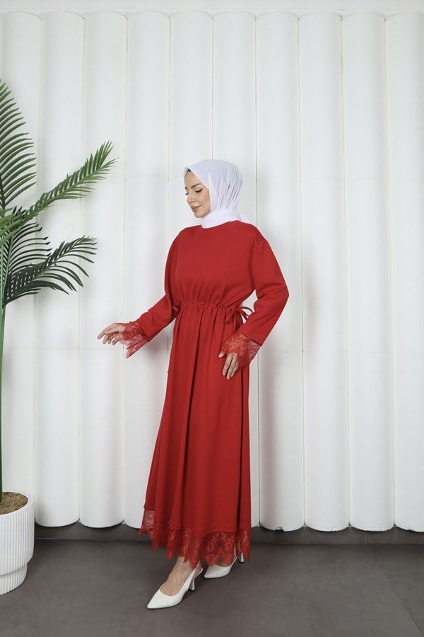 moda evcen dantel elbise 5184 kırmızı