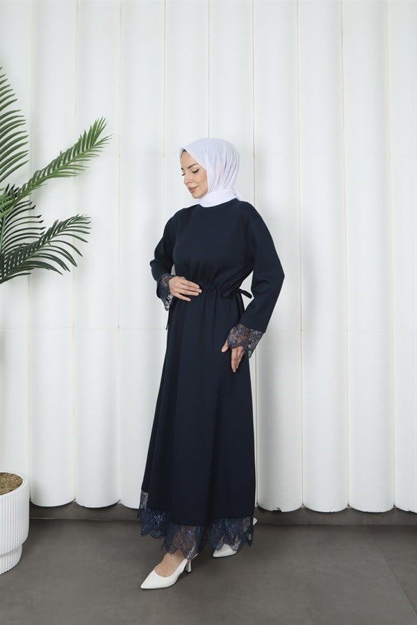 moda evcen dantel elbise 5184 Lacivert