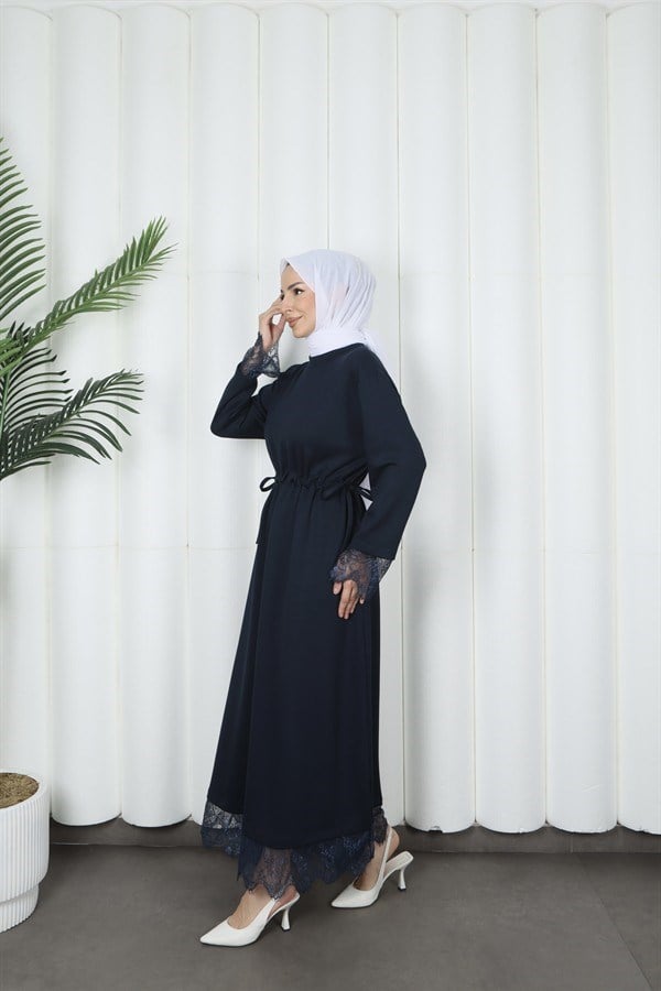 moda evcen dantel elbise 5184 Lacivert