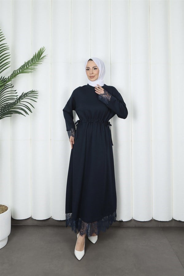moda evcen dantel elbise 5184 Lacivert