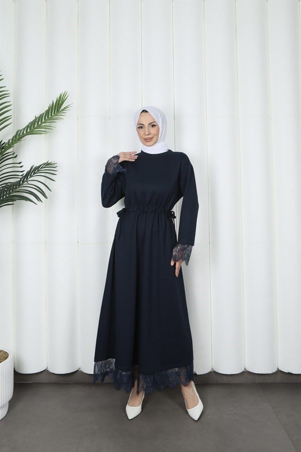 moda evcen dantel elbise 5184 Lacivert