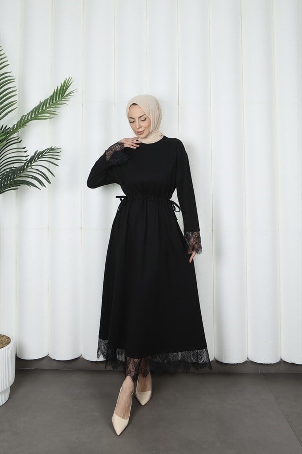 moda evcen dantel elbise 5184 siyah