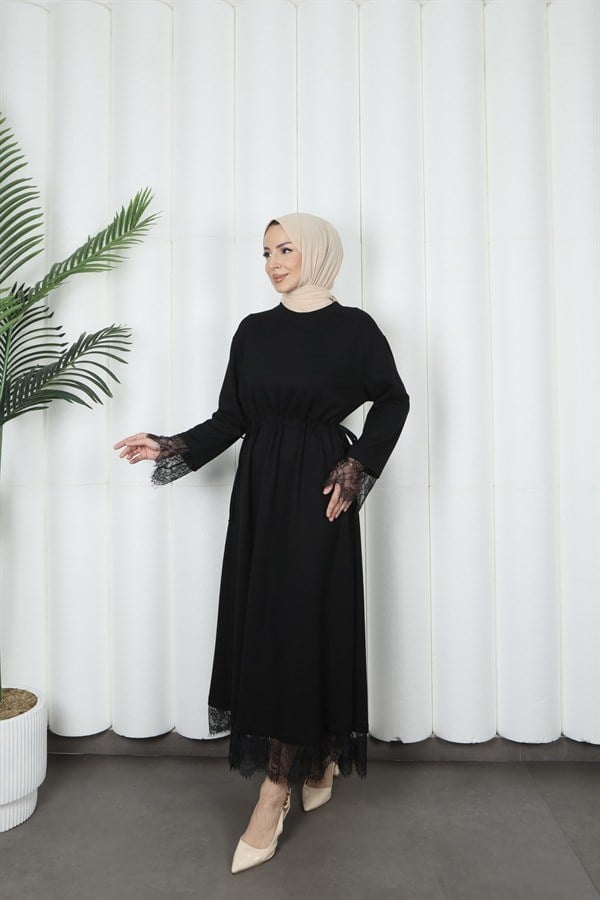 moda evcen dantel elbise 5184 siyah