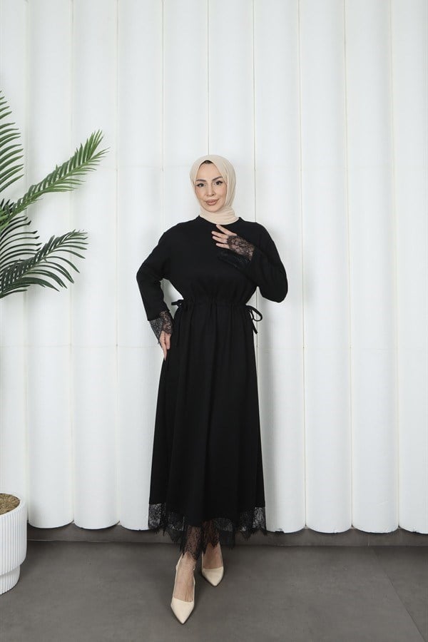 moda evcen dantel elbise 5184 siyah