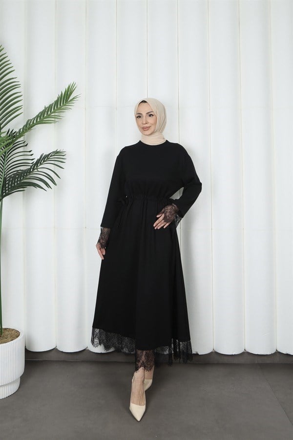 moda evcen dantel elbise 5184 siyah