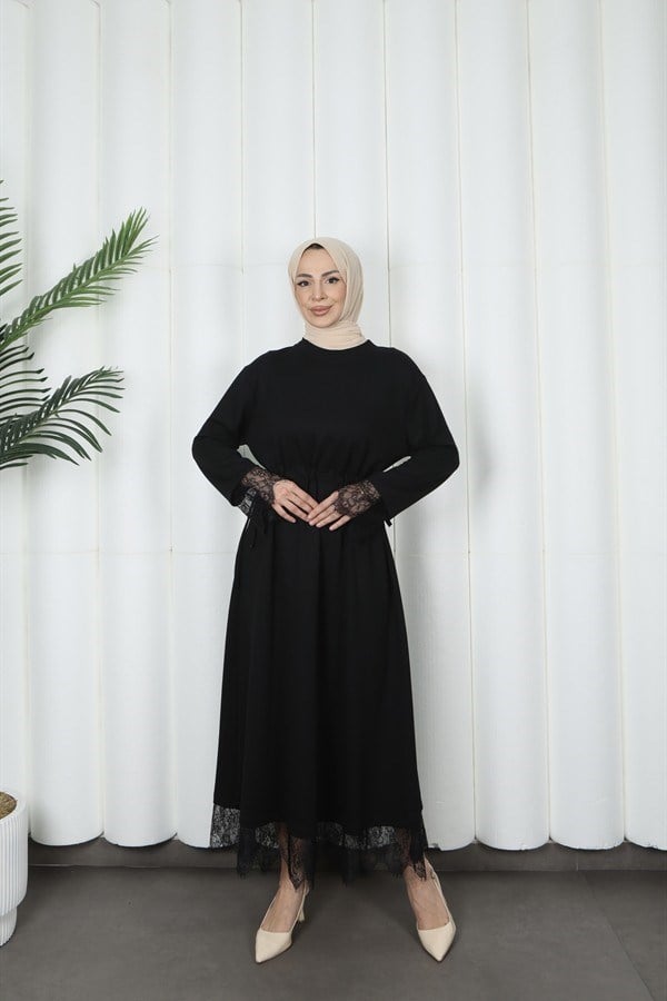moda evcen dantel elbise 5184 siyah