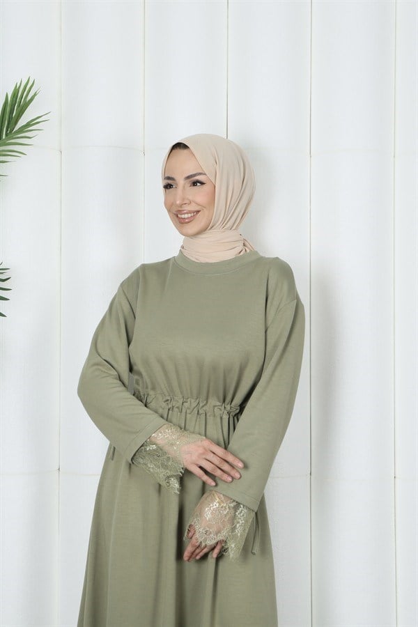moda evcen dantel elbise 5184 Yeşil