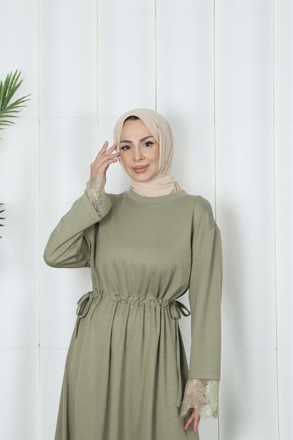 moda evcen dantel elbise 5184 Yeşil