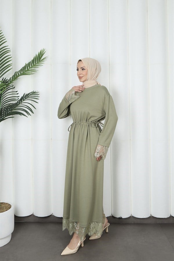 moda evcen dantel elbise 5184 Yeşil
