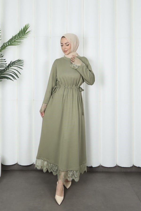 moda evcen dantel elbise 5184 Yeşil