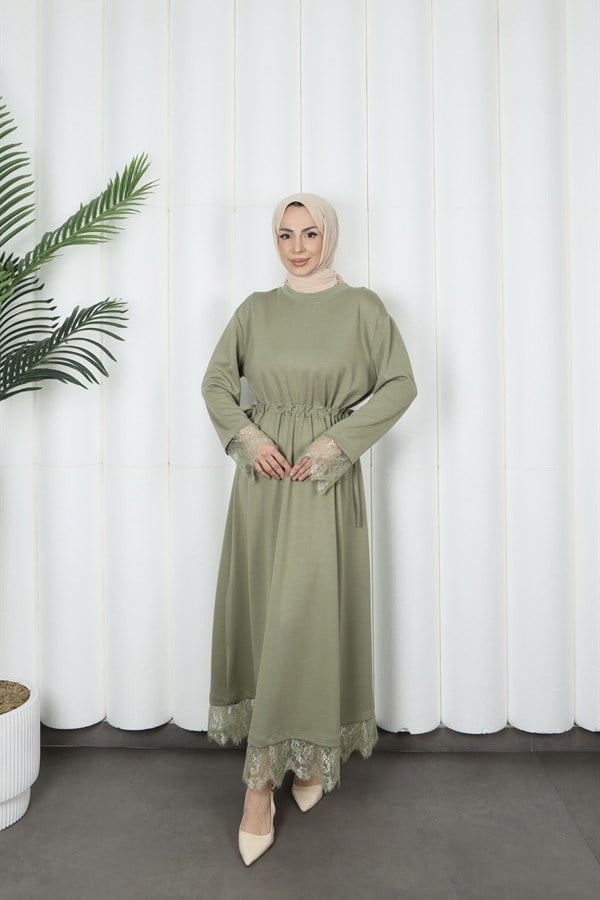 moda evcen dantel elbise 5184 Yeşil