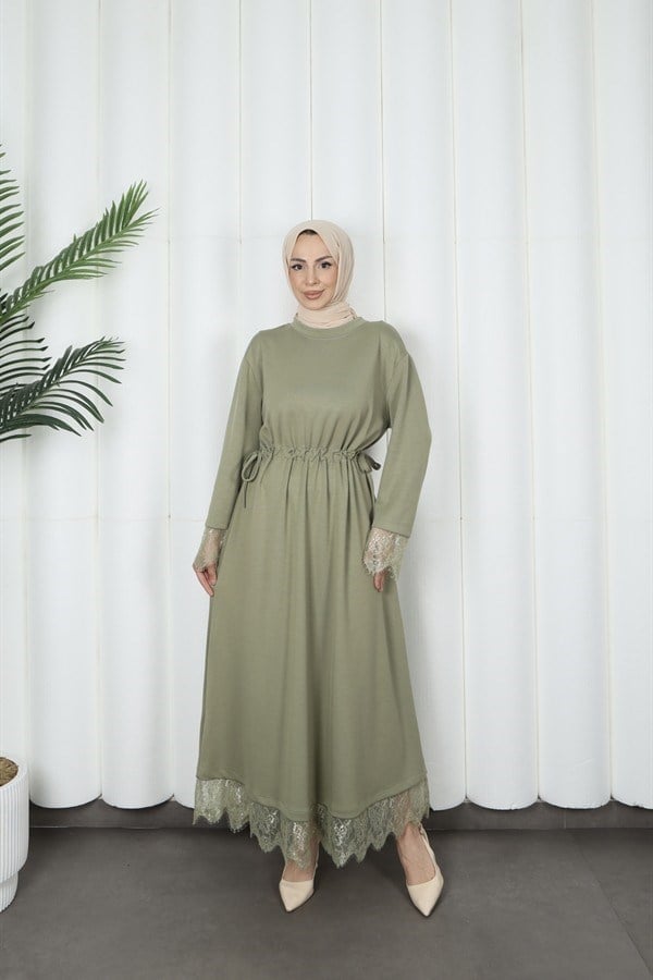 moda evcen dantel elbise 5184 Yeşil