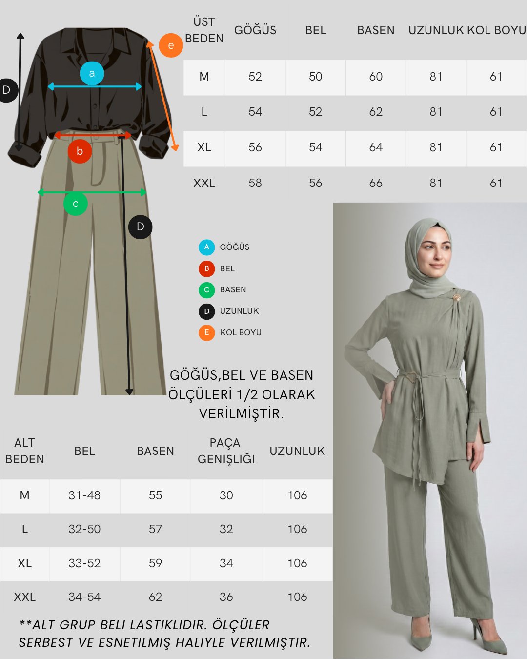 Omzu ve Kuşaği Tokalı Modal Kumaş Pantolonlu Takım - Yeşil