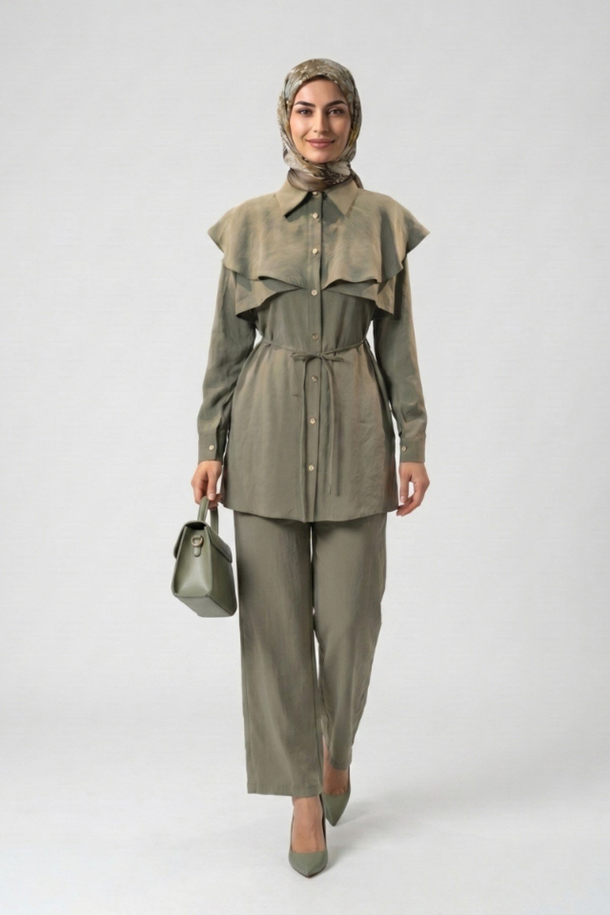 PELERİNLİ TUNİK PANTOLONLU MODAL TAKIM Yeşil