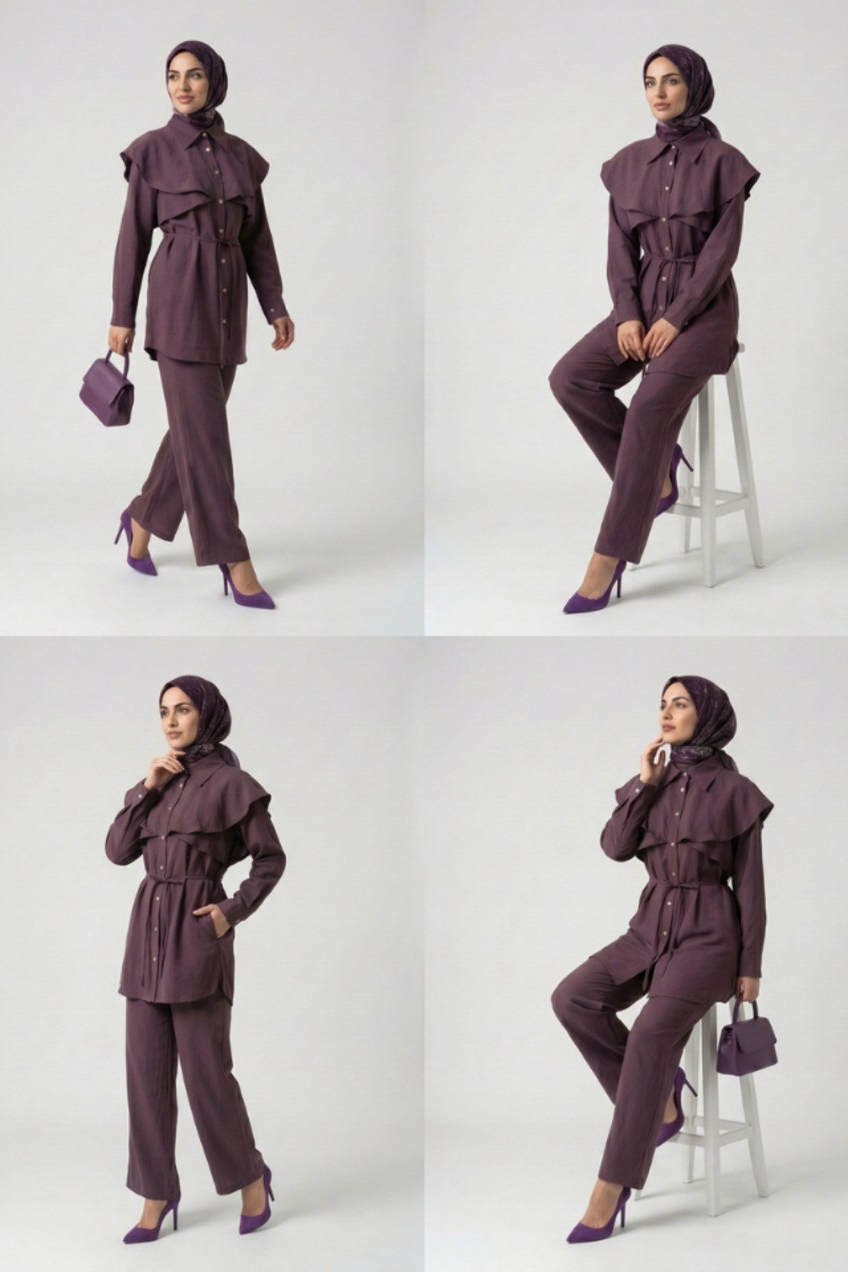 PELERİNLİ TUNİK PANTOLONLU MODAL TAKIM Bordo