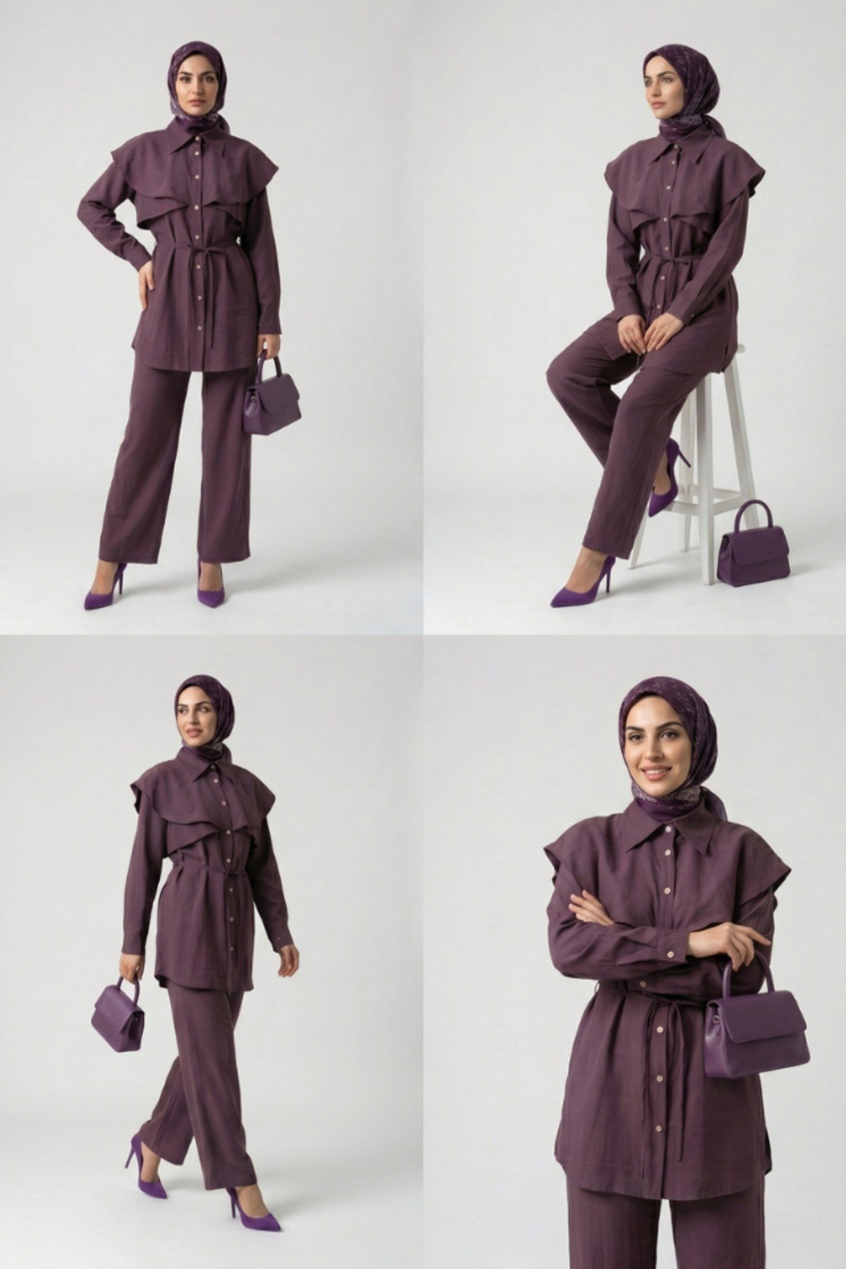 PELERİNLİ TUNİK PANTOLONLU MODAL TAKIM Bordo
