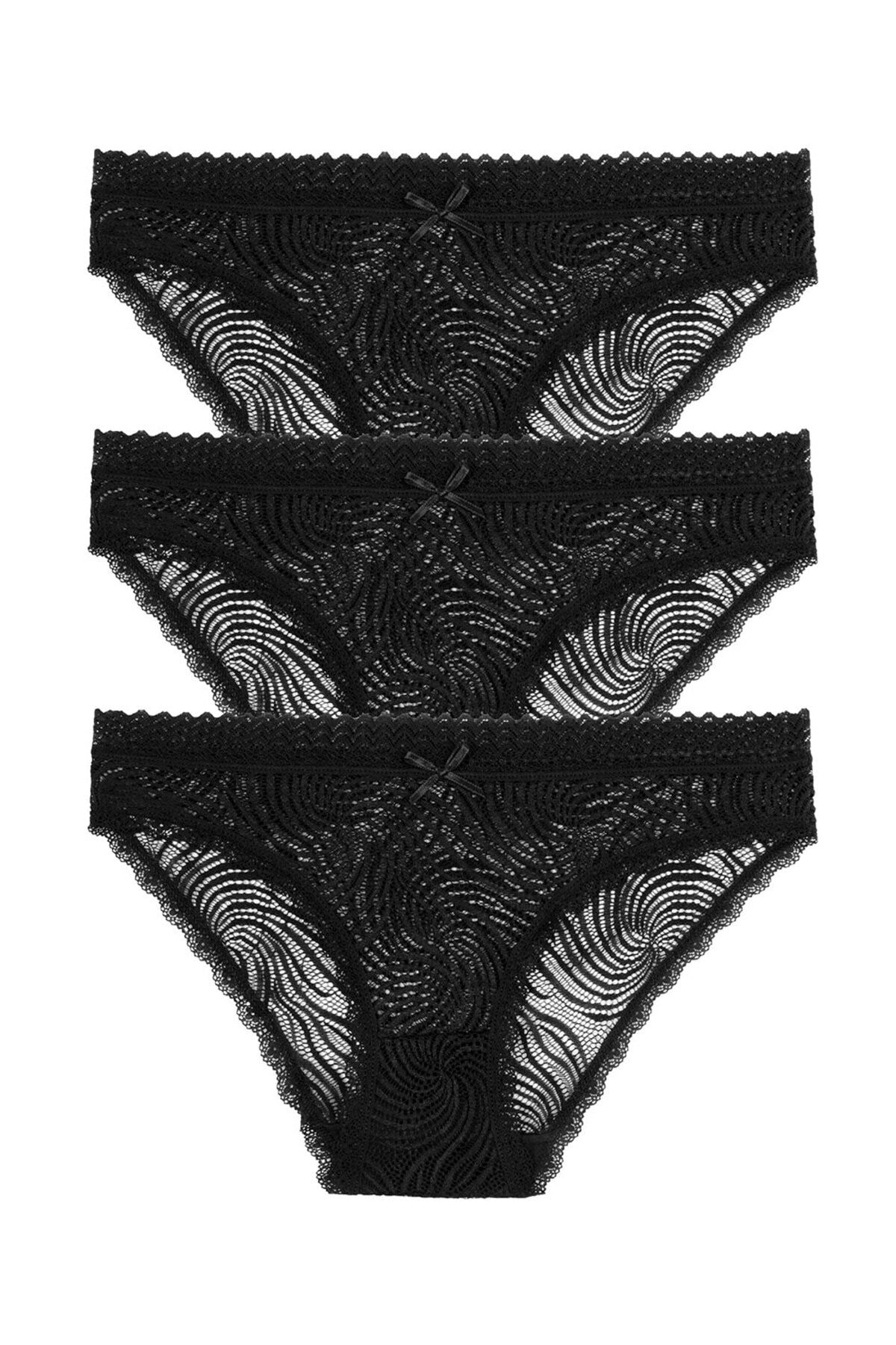 3'lü Dantelli Normal Bel Slip Külot