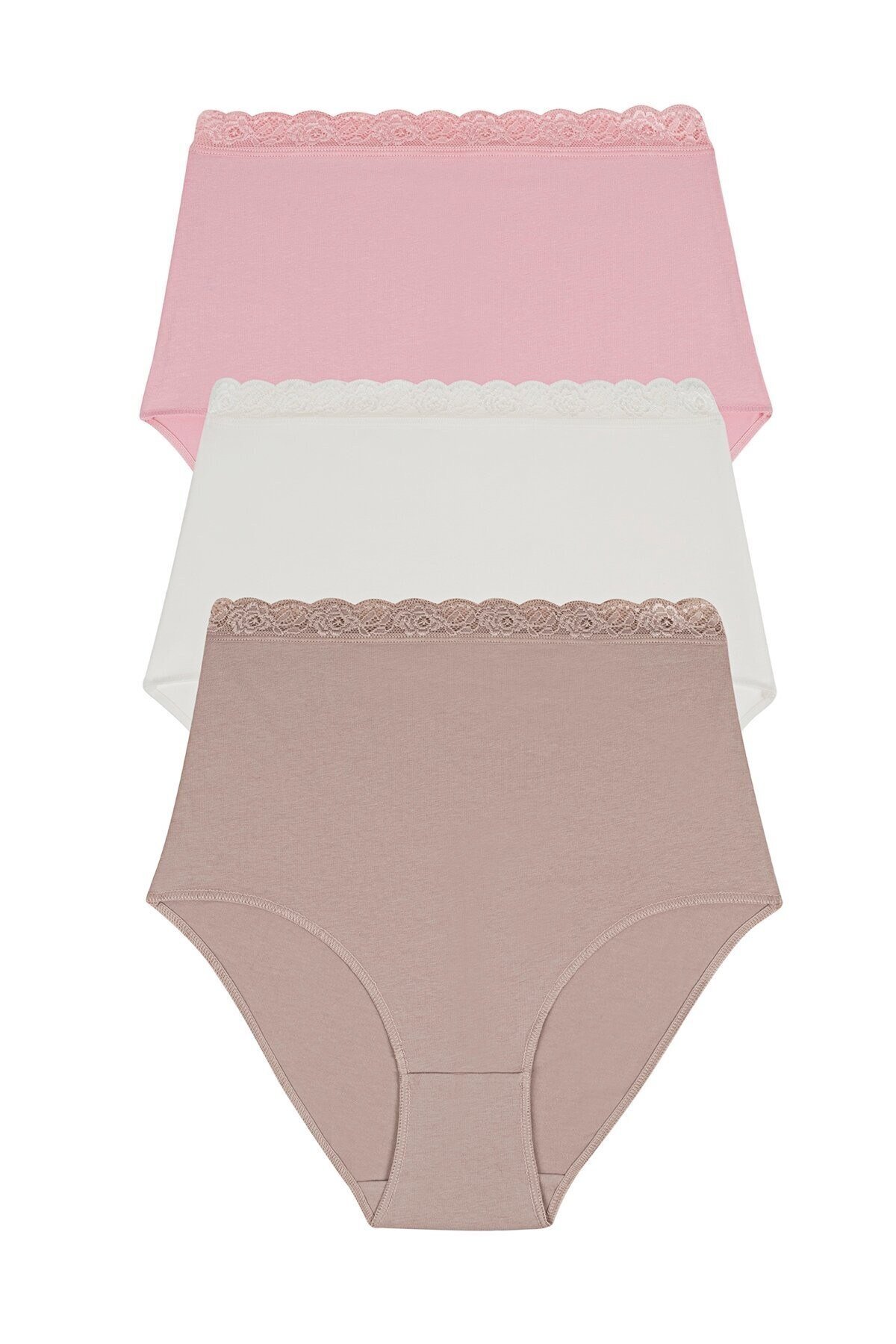 3'lü Pamuklu Dantelli Maxi Yüksek Bel Slip Külot