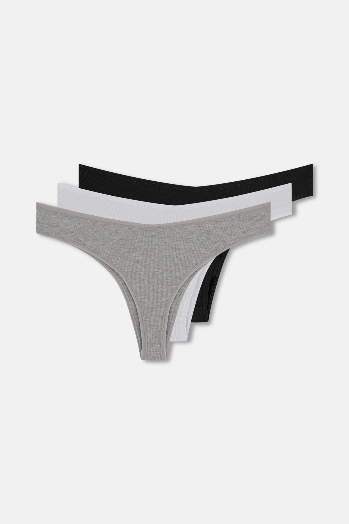 3'lü Pamuklu V Kesim Rib String Külot