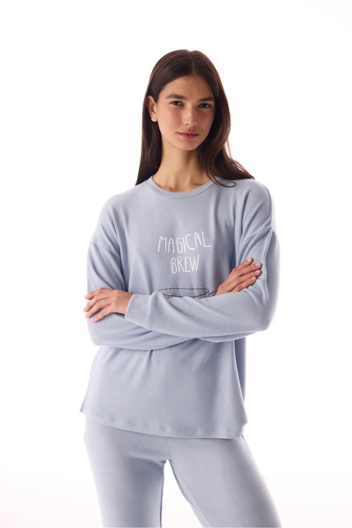 Açık Mavi Magic Soft Termal Etkili Uzun Kollu Pijama Takımı