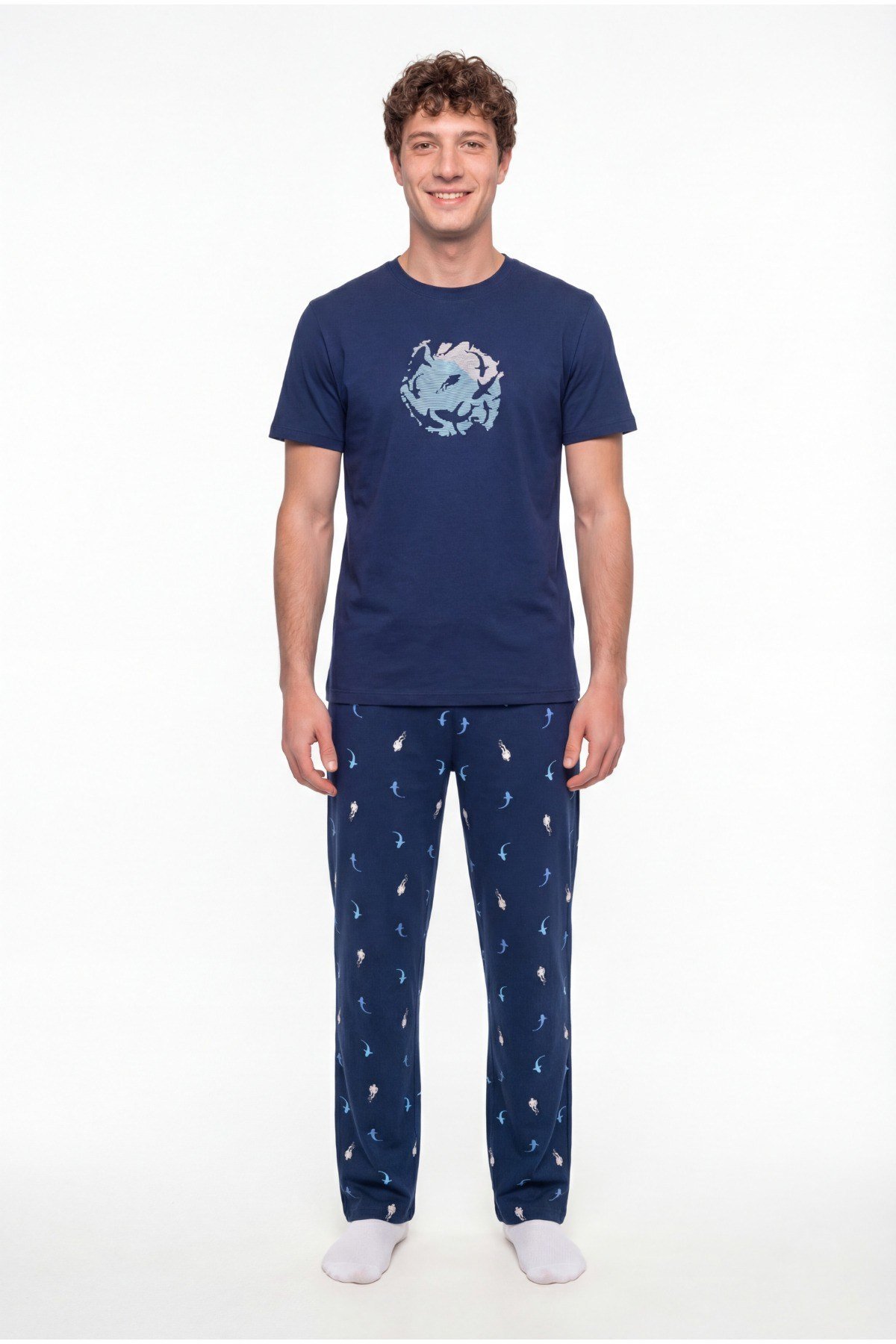 Erkek Renkli Sailing Night Pijama Takımı